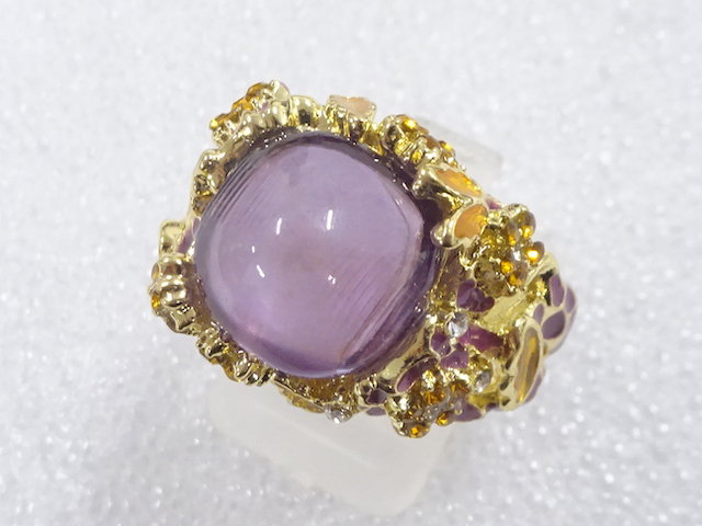 JAPANESE KIMONO / ANTIQUE COLORED STONE RING (SIZE 22)